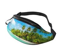 Island with Sandy Beach and Palm Tree Unisex Sport Casual Crossbody Sling Bag, Lightweight Adjustable Chest Pack with Headphone Jack, Durable Polyester Fabric (All-Over Print)