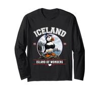 Island Wonders Atlantic Waterfall Mountains Iceland Puffin Long Sleeve T-Shirt