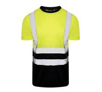 Islander Fashions Adults High Visibility 2 Tone Top Mens Short Sleeve Work Wear Hi Vis T Shirt (Crew Neck Yellow/Navy) Small