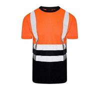 Islander Fashions Adults High Visibility 2 Tone Top Mens Short Sleeve Work Wear Hi Vis T Shirt (Crew Neck Orange/Navy) Small