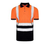 Islander Fashions Adults High Visibility 2 Tone Top Mens Short Sleeve Work Wear Hi Vis T Shirt (Polo Neck Orange/Navy) 2X Large
