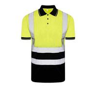 Islander Fashions Adults High Visibility 2 Tone Top Mens Short Sleeve Work Wear Hi Vis T Shirt (Polo Neck Yellow/Navy) Large