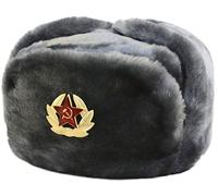 Islander Fashions Russian Trapper Hat Cap With Soviet Badge Faux Fur Ushanka Cossack Flaps Hat Grey One Size