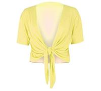 Islander Fashions Womens Plain Short Sleeves Tie up Cardigan Ladies Stretchy Open Front Shrug Top Lemon 2XLarge UK 20-22