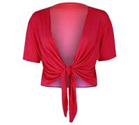 Islander Fashions Womens Plain Short Sleeves Tie up Cardigan Ladies Stretchy Open Front Shrug Top Red Medium/Large UK 12-14