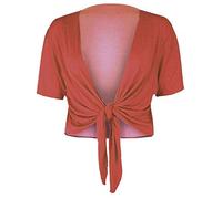 Islander Fashions Womens Plain Short Sleeves Tie up Cardigan Ladies Stretchy Open Front Shrug Top Rust Medium/Large UK 12-14