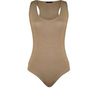 Islander Fashions Womens Racer Back Muscle Bodysuit Ladies Sleeveless Stretchy Leotard Vest Top Mocha Large