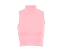 Islander Fashions Womens Sleeveless Polo Turtle Neck Cropped T Shirt Ladies Fancy Party Crop Top Baby Pink Medium/Large