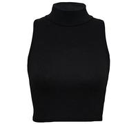 Islander Fashions Womens Sleeveless Polo Turtle Neck Cropped T Shirt Ladies Fancy Party Crop Top Black Small/Medium
