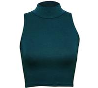 Islander Fashions Womens Sleeveless Polo Turtle Neck Cropped T Shirt Ladies Fancy Party Crop Top Teal Medium/Large