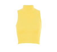 Islander Fashions Womens Sleeveless Polo Turtle Neck Cropped T Shirt Ladies Fancy Party Crop Top Yellow Small/Medium