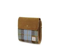 Islander Harris Tweed and Leather Shoulder Bag, Magnetic Closure, Interior Zip and Slip Pockets, Chestnut Blue Tartan