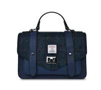 Islander Harris Tweed Large Satchel, Navy Overcheck