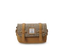 Islander Harris Tweed Pouch with Leather Trim, Magnetic Lid and Zip Closure, 4.72 x 7.48 x 2.75 in, Beige Dogtooth, Tweed