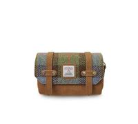 Islander Harris Tweed Pouch with Leather Trim, Magnetic Lid and Zip Closure, 4.72 x 7.48 x 2.75 in, Chestnut Blue Tartan, Tweed