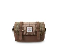 Islander Harris Tweed Pouch with Leather Trim, Magnetic Lid and Zip Closure, 4.72 x 7.48 x 2.75 in, Chestnut Tartan, Tweed