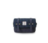 Islander Harris Tweed Pouch with Leather Trim, Magnetic Lid and Zip Closure, 4.72 x 7.48 x 2.75 in, Navy Over-Check, Tweed