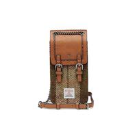 Islander Harris Tweed Tartan Phone Tote with Card Slots and Adjustable Chain Strap (3.93”x1.57”x 6.69”), Chestnut Tartan
