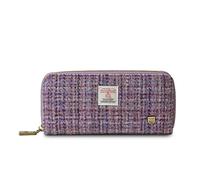 Islander HarrisTweed & PU Leather Women's Long Zip Purse, Violet Mini Dogtooth, Carry Cash & Card, Scottish Style