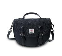 Islander HarrisTweed The Cobble Satchel Fashion Women shoulder bag Small and Medium (Medium, Black Herringbone)