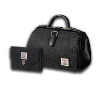 Islander Set from Harris Tweed Medium Doctor Bag & Small Clasp Purse Gift Idea, Black Herringbone