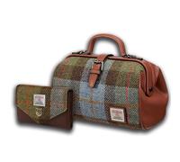 Islander Set from Harris Tweed Medium Doctor Bag & Small Clasp Purse Gift Idea, Chestnut Blue Tartan