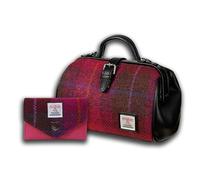 Islander Set from Harris Tweed Medium Doctor Bag & Small Clasp Purse Gift Idea, Fuchisa Tartan