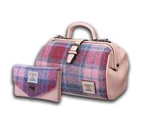 Islander Set from Harris Tweed Medium Doctor Bag & Small Clasp Purse Gift Idea, Pink Blue Tartan