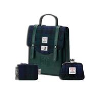 Islander Set from Harris Tweed Mini Carloway Backpack - Card Zip Wallet & Coin Purse Holiday Gift, Blackwatch Tartan, M, Casual