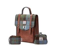 Islander Set from Harris Tweed Mini Carloway Backpack - Card Zip Wallet & Coin Purse Holiday Gift, Chestnut Blue Tartan, M, Casual