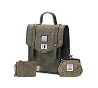 Islander Set from Harris Tweed Mini Carloway Backpack - Card Zip Wallet & Coin Purse Holiday Gift, Chestnut Herringbone, Medium