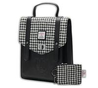 Islander Set from Harris Tweed Mini Carloway Backpack & Card Zip Wallet - Gift for Women, Black and White Dogtooth, 7.87” x 3.54” x 9.84” and 4.33” x 2.75”