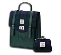 Islander Set from Harris Tweed Mini Carloway Backpack & Coin Purse - Stylish Compact Casual Bag, Gift for Women, Blackwatch Tartan, 7.87" x 3.54" x 9.84" and 4.72" x 3.93"