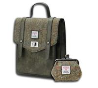 Islander Set from Harris Tweed Mini Carloway Backpack & Coin Purse - Stylish Compact Casual Bag, Gift for Women, Chestnut Herringbone, 7.87" x 3.54" x 9.84" and 4.72" x 3.93", Casual