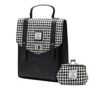 Islander Set from Harris Tweed Mini Carloway Backpack & Coin Purse - Stylish Compact Casual Bag, Gift for Women, Black and White Dogtooth, 7.87" x 3.54" x 9.84" and 4.72" x 3.93"
