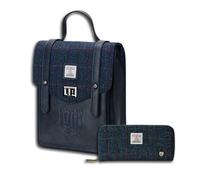 Islander Set from Harris Tweed Mini Carloway Backpack & Long Purse Gift Ready, Navy Over-check, Medium