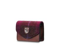 Islander The Card Case - Made of Microfibre Leather & Harris Tweed, 4.13'x3.14', Fuchsia Tartan, Classic