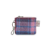 Islander The Card Zip Wallet Microfibre Leather and Harris Tweed, Pink and Blue Tartan, Classic