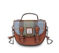 Islander® The Mini Cobble Satchel - Small Ladies Satchel With HARRIS TWEED - Chestnut Blue Tartan