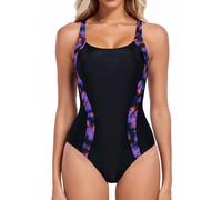 iSLASISIA One Piece Swimming Costume Women Athletic Black Scoopback Swimsuit Sport Modest Swimwear Body Shaping Bathing Suit(DC,10)