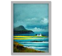 Isle Harris White Crofters Cottage Scotland Seascape Artwork Framed Wall Art Print A4 Artery8 Light Grey One Size