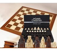 Isle of Lewis Chess Set, Crushed Marble Stone Resin Pieces, 19-inch Mahogany Board, 8.5cm King Height, British Crafted