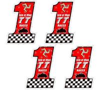 ISLE of Man Bike Racing No.1, Manx Motorcycle Street Races Number One, 50mm (Approx. 2") Vinyl Bike-Helmet Stickers x4, Decals