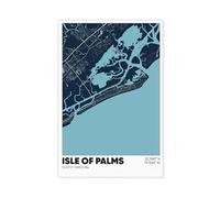 Isle of Palms Map, South Carolina, SC Modern Wall Prints Abstract Geometric Minimalist Art Framed Canvas Prints For Office Bedroom Wall Decor 20x30inch(50x75cm)