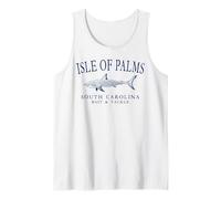 Isle of Palms SC Shark Fishing Arched Navy Blue Letters Tank Top
