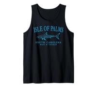 Isle of Palms South Carolina Shark Fishing Cyan Letters Tank Top