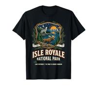 Isle Royale National Park Michigan Vintage Wolf Moose Badge T-Shirt
