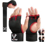 Islero boxing hand wraps 93cm Quick Long wrist straps Gel Inner gloves Elasticated Fist Protection Padded Muay Thai MMA Martial Arts Punching Speed Bag Training Bandages (S/M, Red)