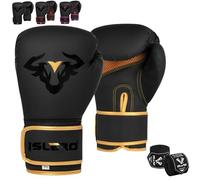 Islero EVO Fitness Matte Black Boxing Gloves Men Punch Bag Women Pink MMA Muay Thai Martial Arts Kick Boxing Sparring Training Fighting Gloves With Hand Wraps (12 OZ, Golden)