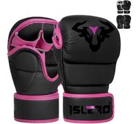Islero Fitness Matte Black MMA Gloves Martial Arts Mitts Grappling Sparring Men Muay Thai Cage Fighting Boxing Combat Sports Women pink UFC Punching Bag Training (Pink, Large)